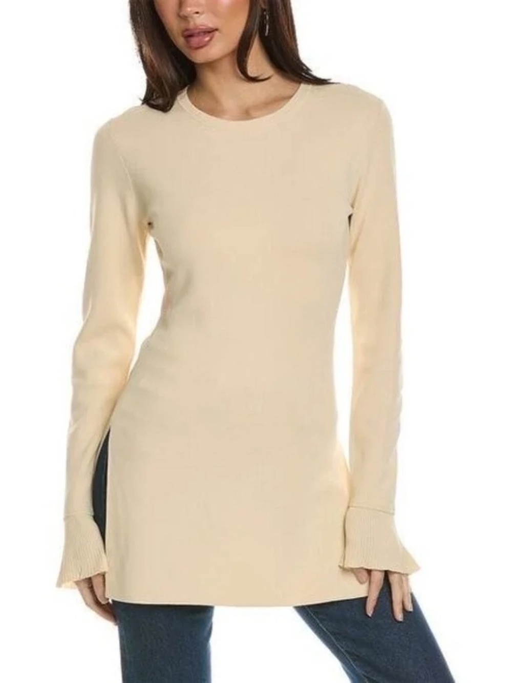 $335 - THEORY Milania Bell Sleeve Knit Tunic Sweater w/ Pleated Sleeves XS (P)